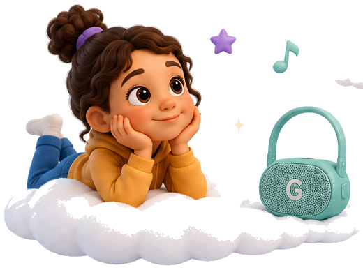 A child listening on a cloud